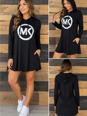 MICHAEL Michael Kors Black Hoodie Logo Swing Dress
